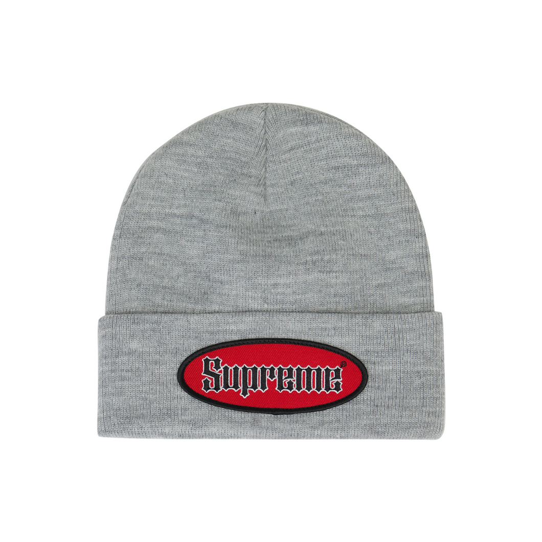 Supreme Red Oval Beanie Grey